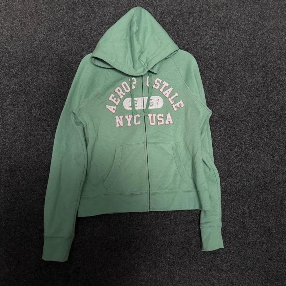 Aeropostale Women's Large Green Zip Hoodie Y2K Casual Sweatshirt
